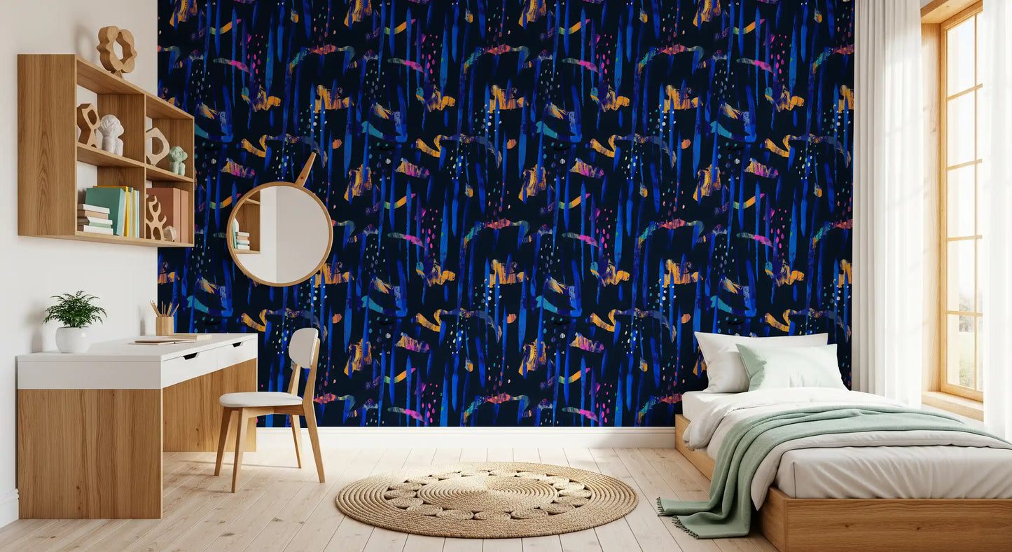Midnight Blue Painted Harmony Wallpaper⁠