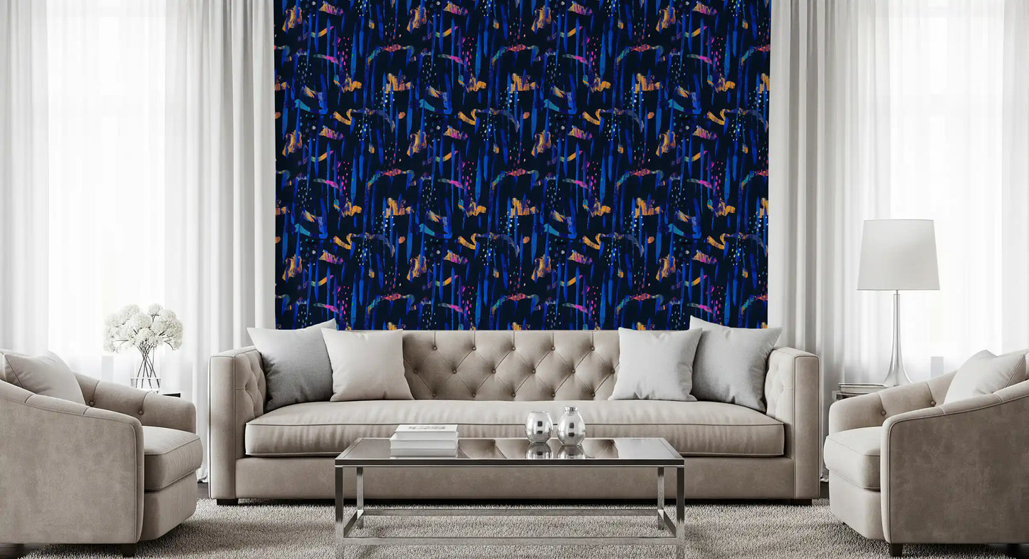 Midnight Blue Painted Harmony Wallpaper⁠