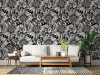 Monochrome Sunflower Sketch Bloom Wallpaper⁠