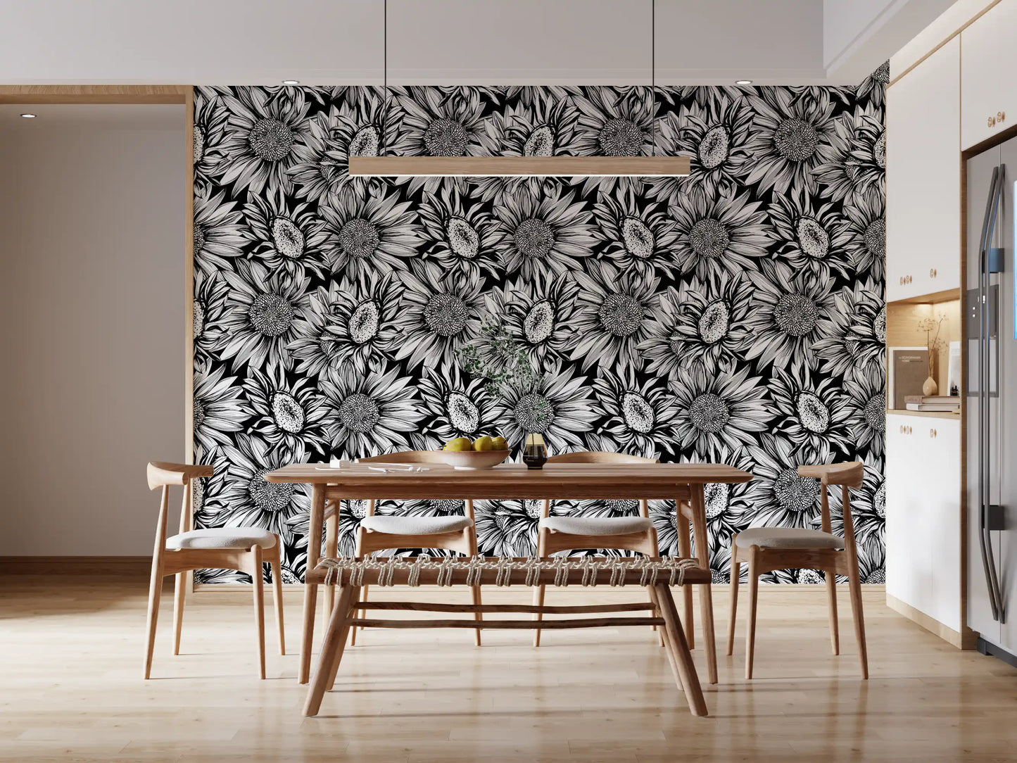 Monochrome Sunflower Sketch Bloom Wallpaper⁠