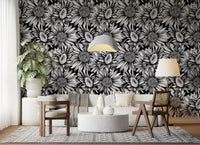 Monochrome Sunflower Sketch Bloom Wallpaper⁠