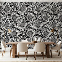 Monochrome Sunflower Sketch Bloom Wallpaper⁠