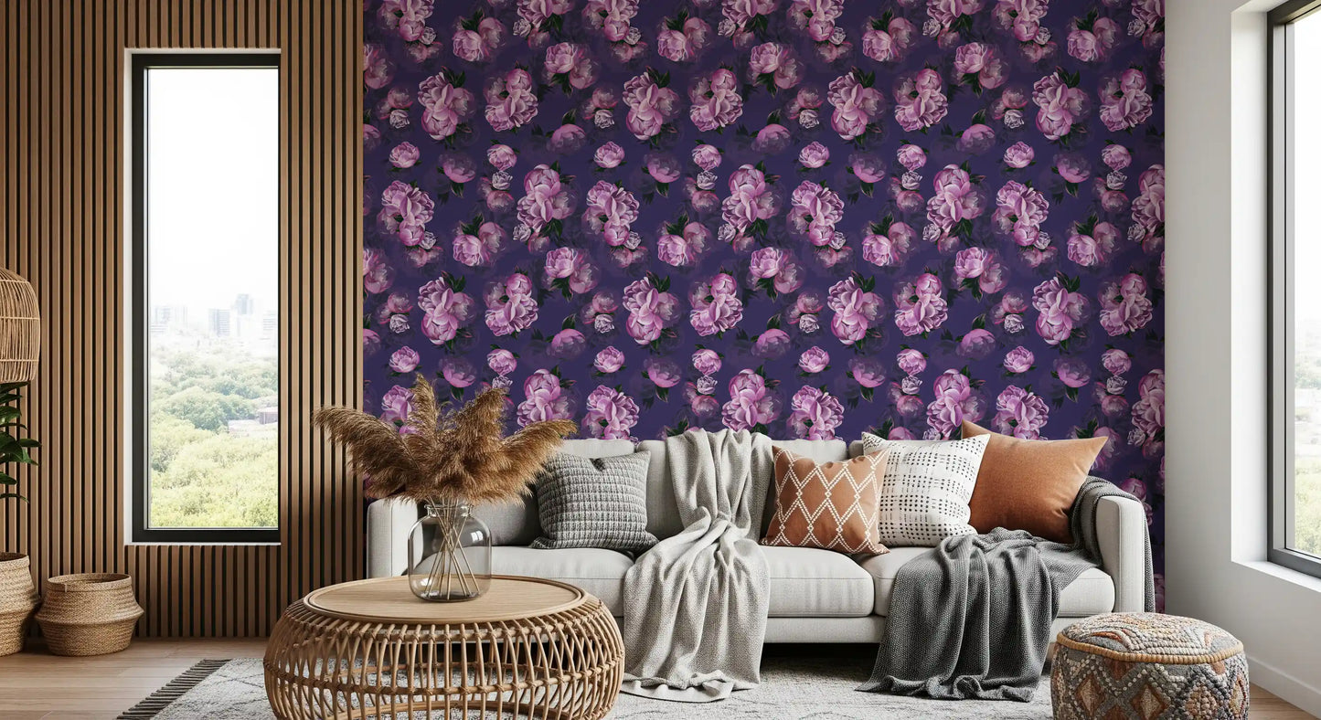 Velvet Peony Bloom Floral Art Wallpaper⁠