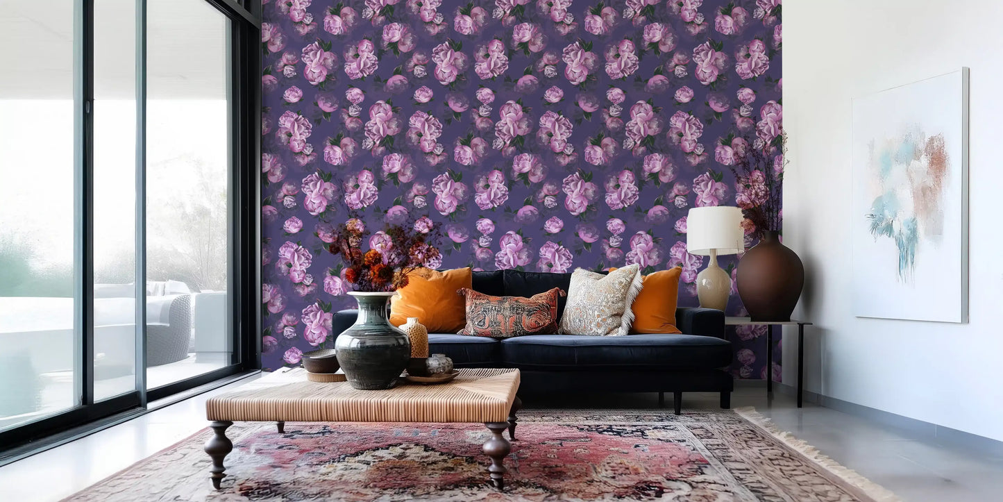 Velvet Peony Bloom Floral Art Wallpaper⁠