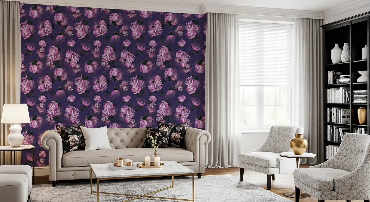 Velvet Peony Bloom Floral Art Wallpaper⁠