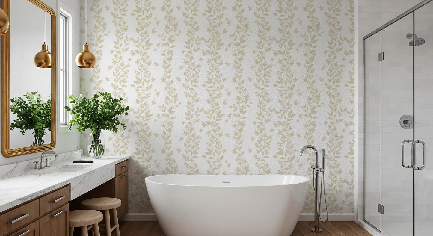 Cream Botanical Vine Trails Wallpaper⁠