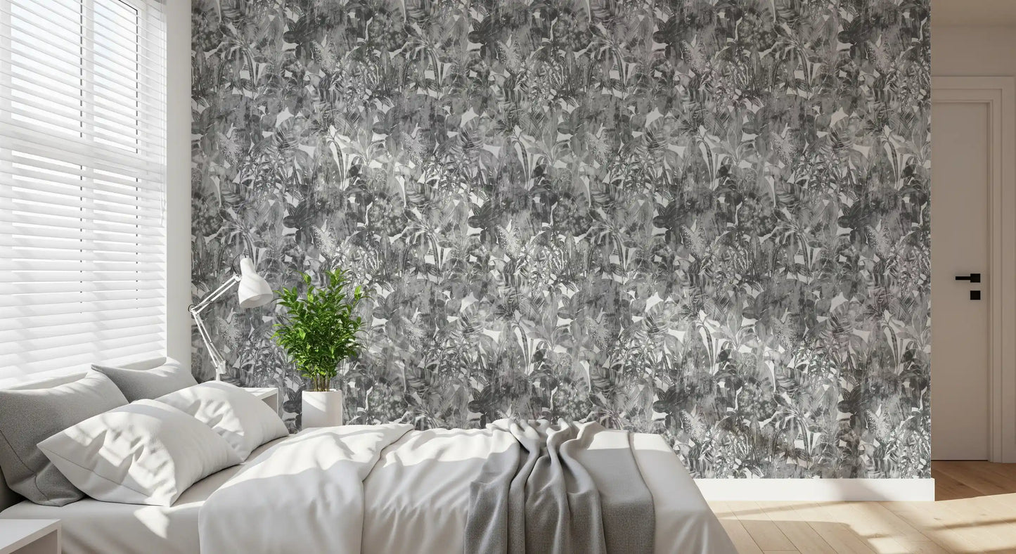 Monochrome Jungle Foliage Wallpaper⁠