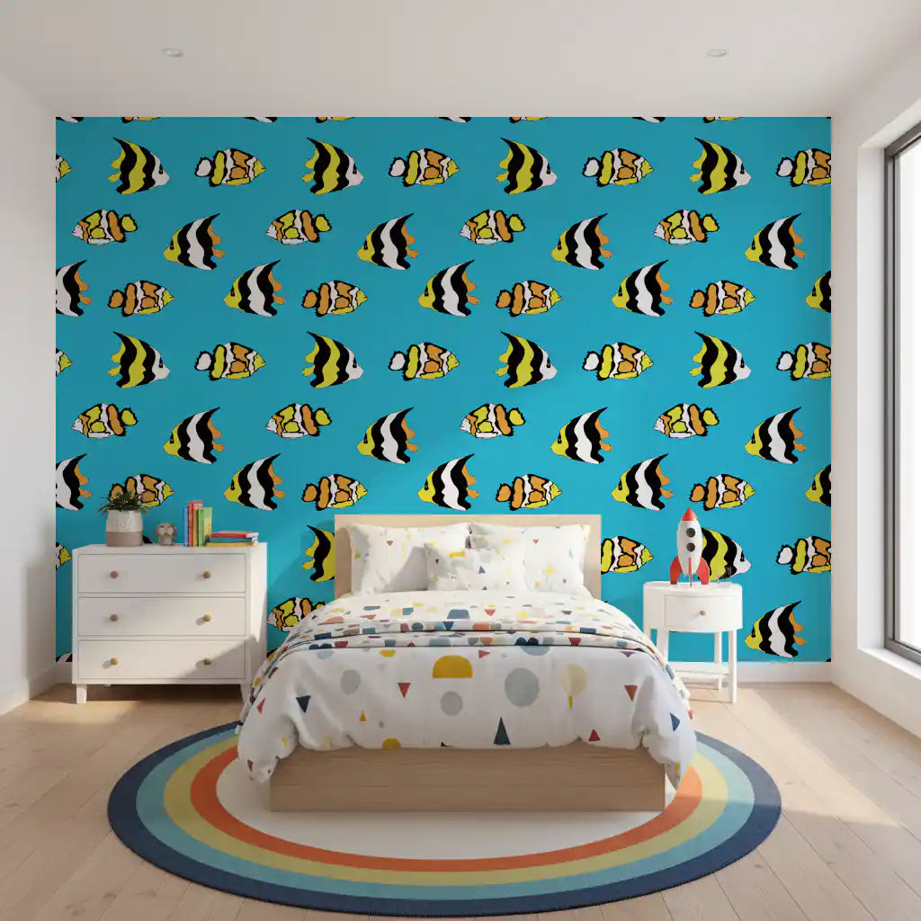Tropical Fish Playful Ocean Pattern Wallpaper⁠