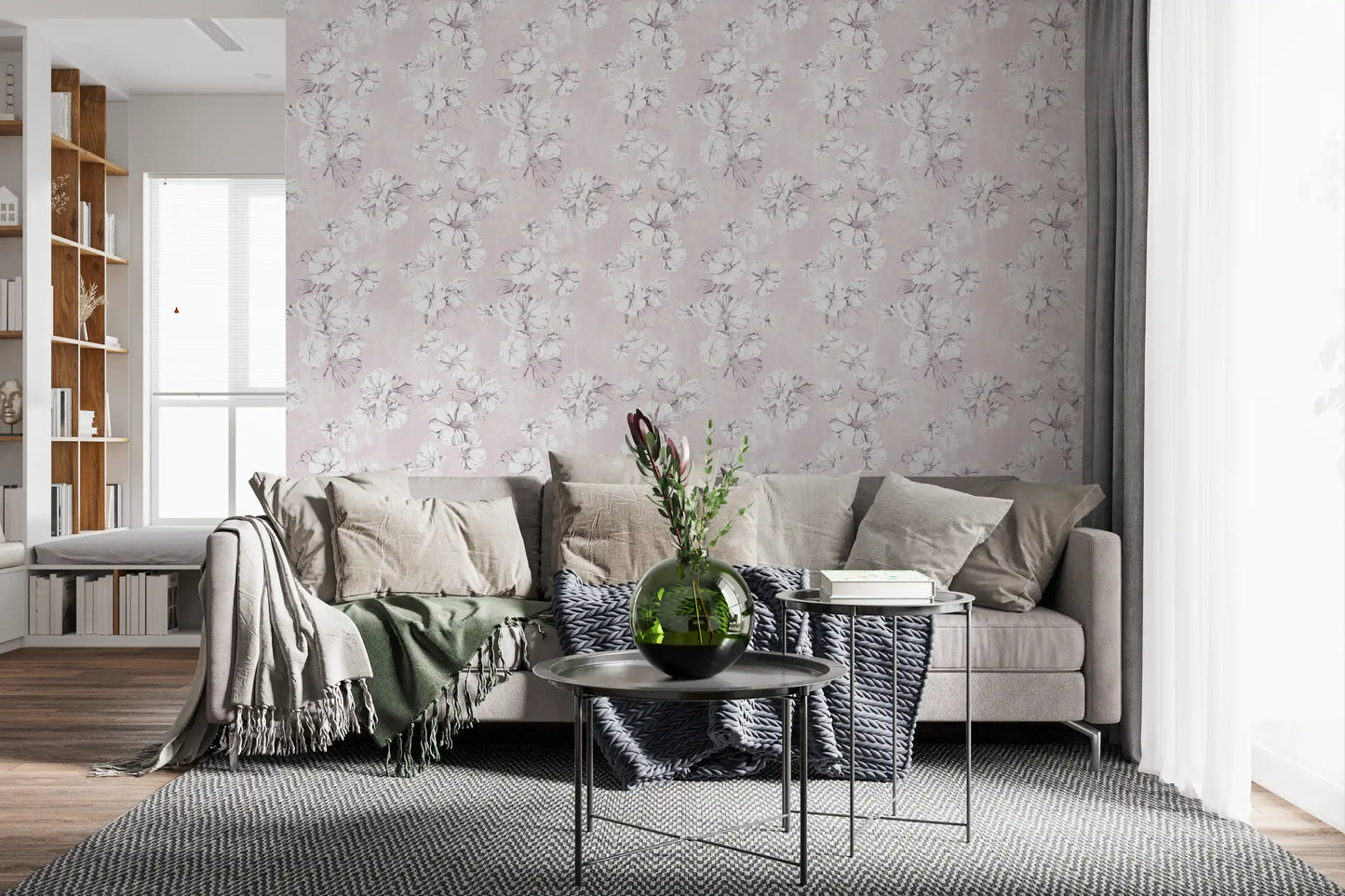 Soft Blush Botanical Illustration Wallpaper⁠
