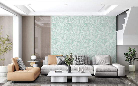 Soft Mint Tropical Fern Leaves Wallpaper⁠