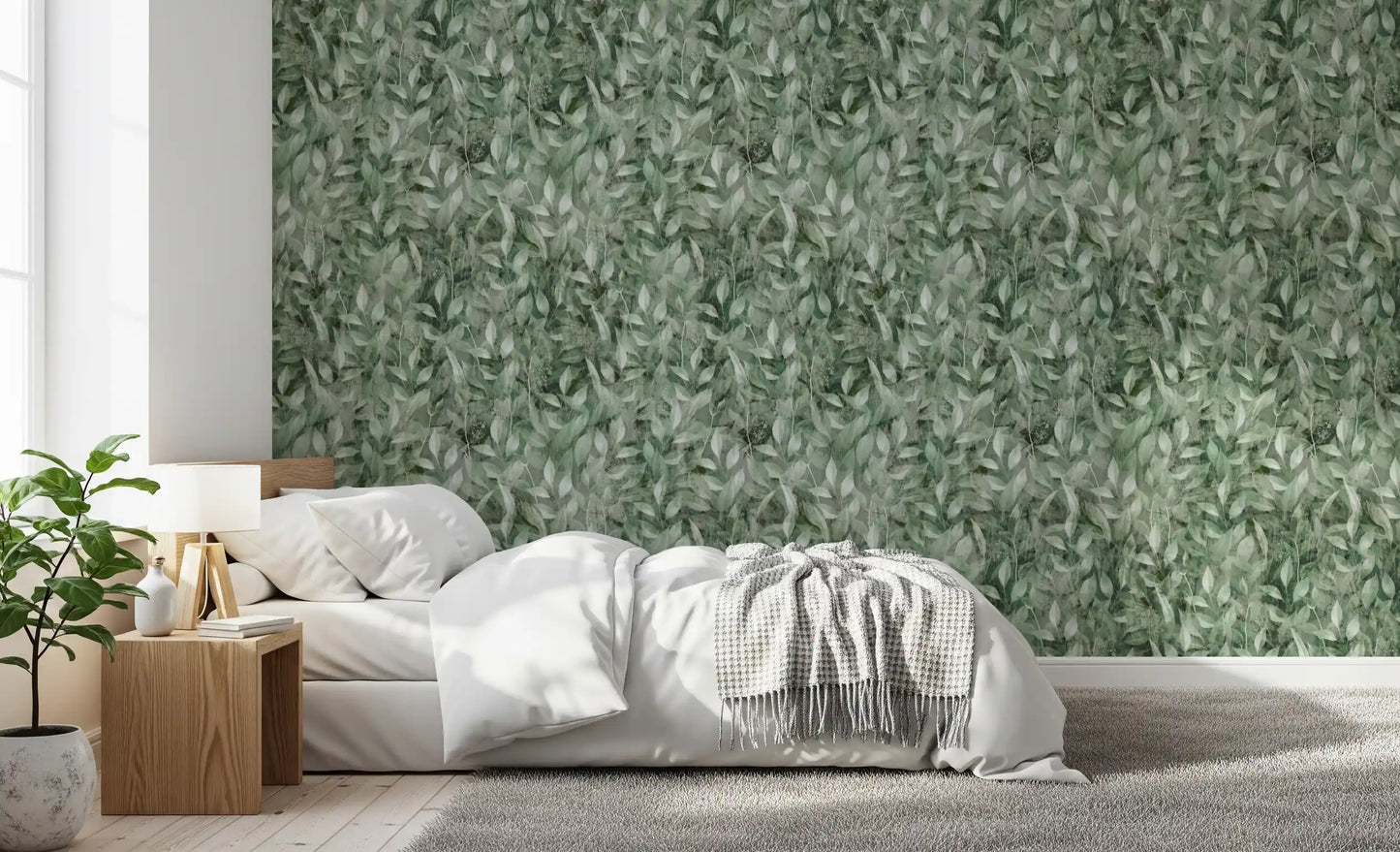 Muted Forest Leaf Ombre Art Wallpaper⁠