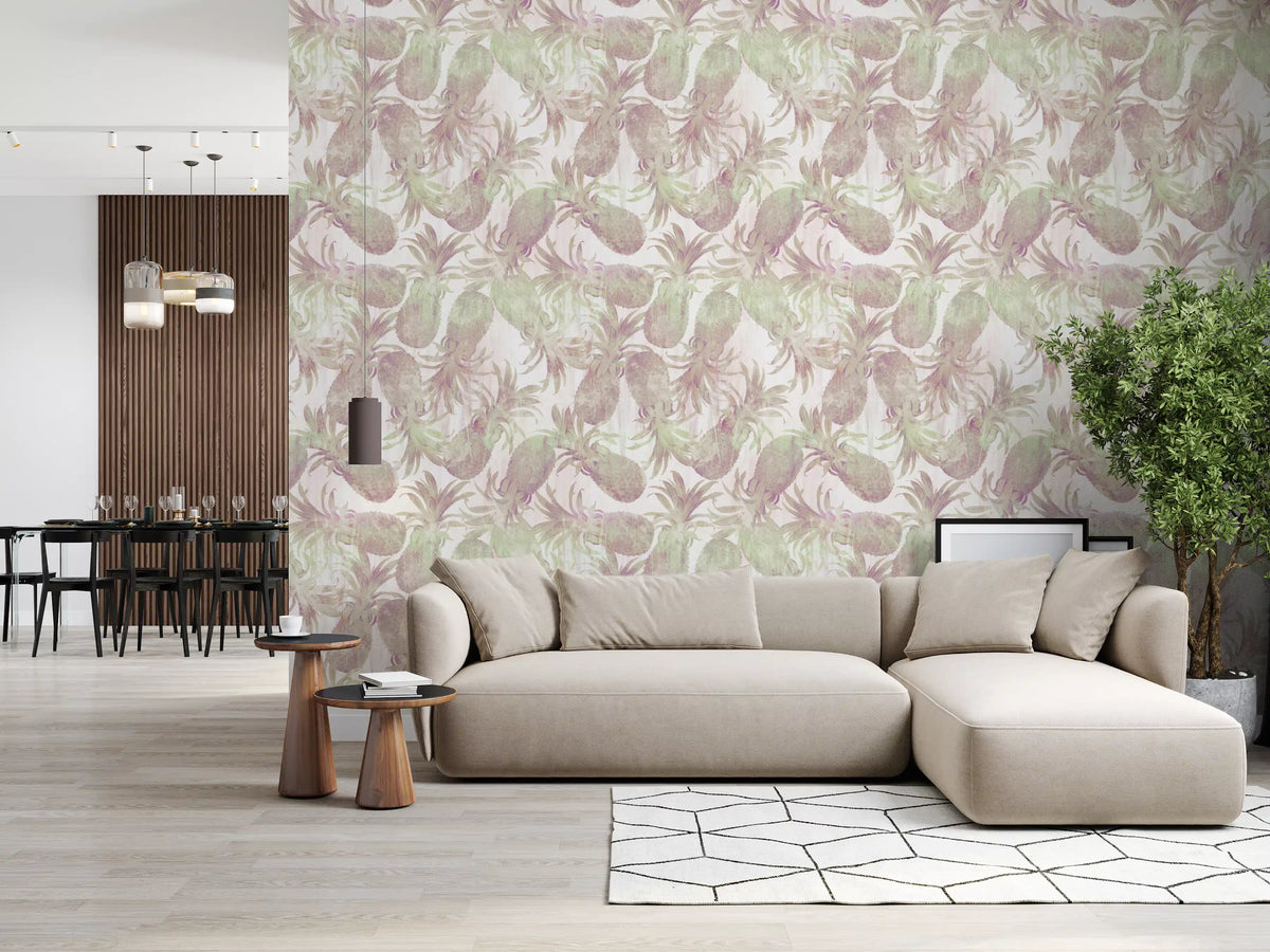 Cream ground sets off pale pineapples across this fruit wallpaper GD12348