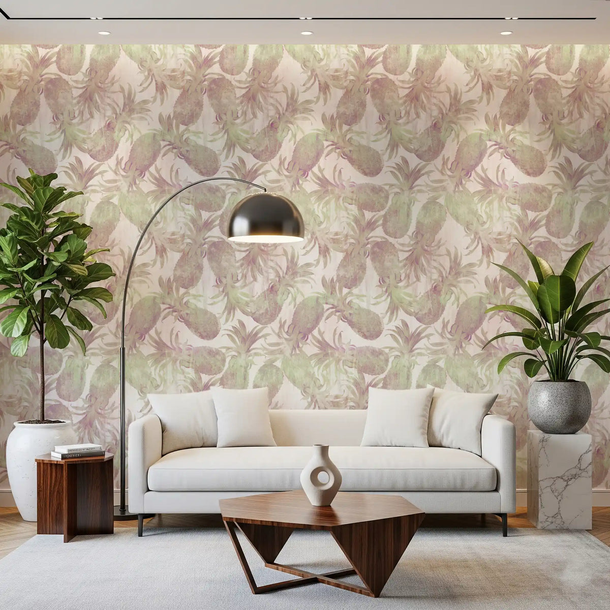 Pineapple motifs styling a relaxed lounge, tropical fruit wallpaper GD12348