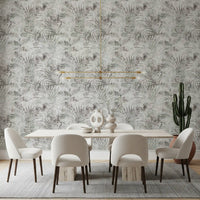 Close view of Muted Tropical Foliage wallpaper shows painterly palm fronds GD12351