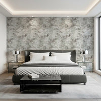 Muted Tropical Foliage wallpaper gives a bedroom a leafy, neutral look GD12351
