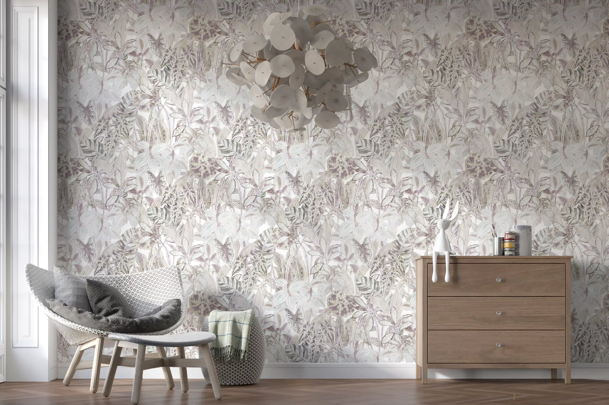 Jungle leaf layers of the Botanical wallpaper frame a home office GD12354