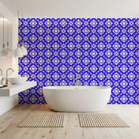 Modern Blue and Cream Abstract Grid Wallpaper⁠