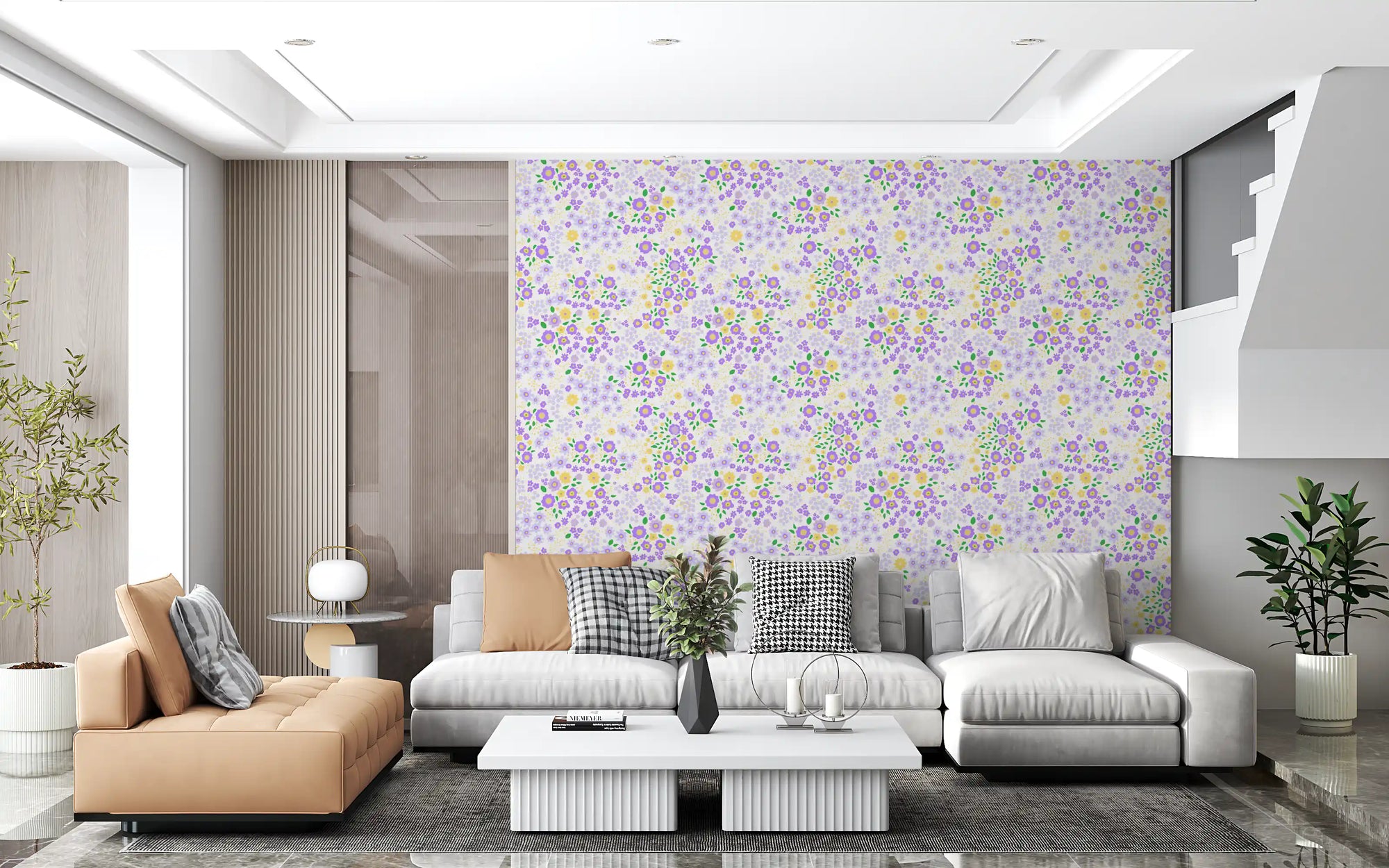 Whimsical florals liven a living room in the Wildflower Garden wallpaper GD12363