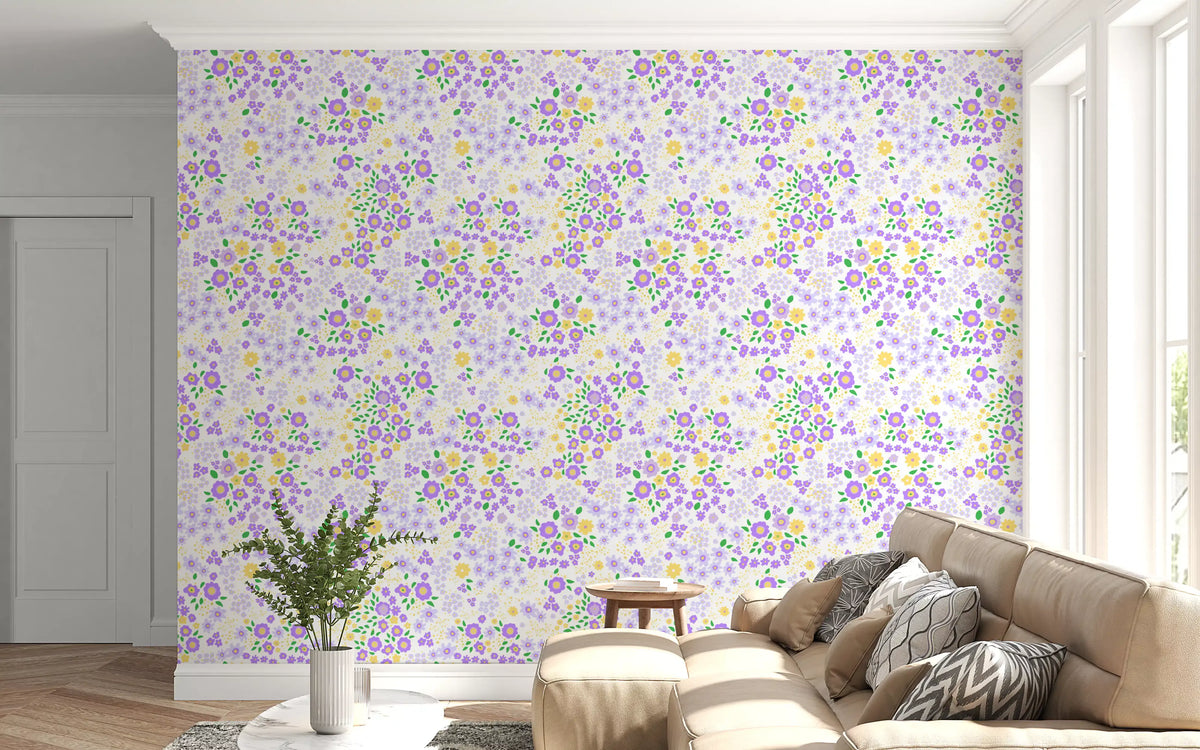 Sprinkled wallpaper blooms turn a living room cheerful and sunny GD12363