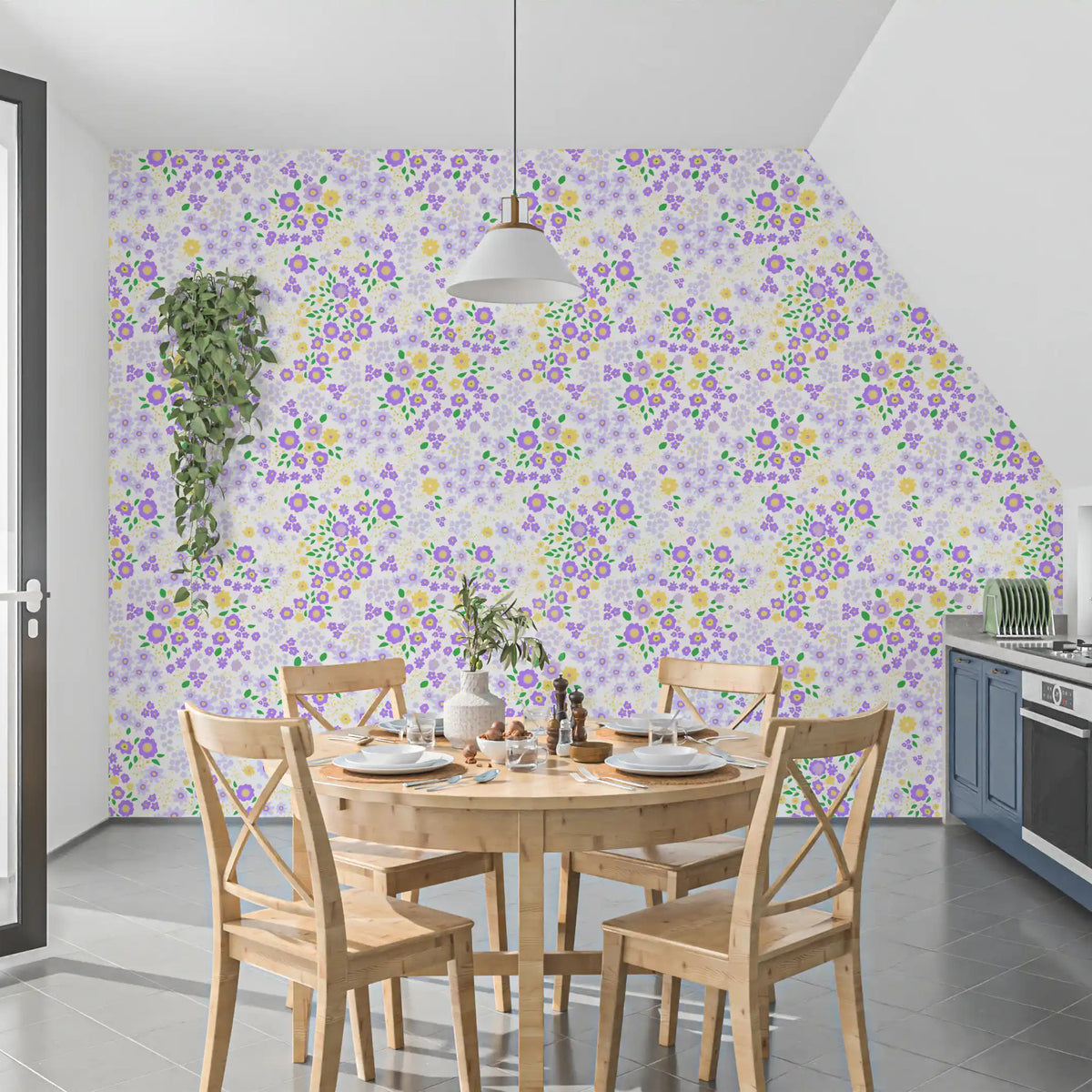 Playful blooms of the Wildflower Garden wallpaper warm a kitchen area GD12363