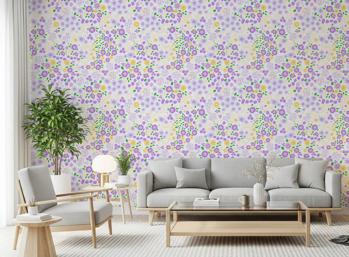 Lilac blooms and green leaves fill the wallpaper repeat GD12363