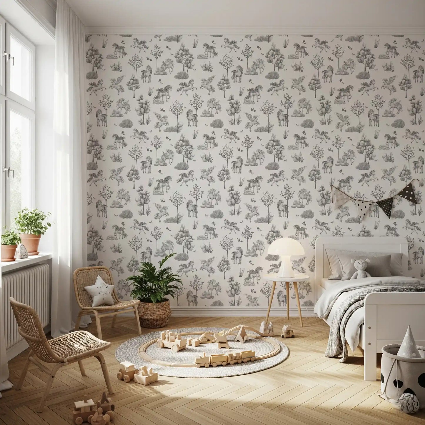 Monochrome Enchanted Forest Creatures Wallpaper⁠