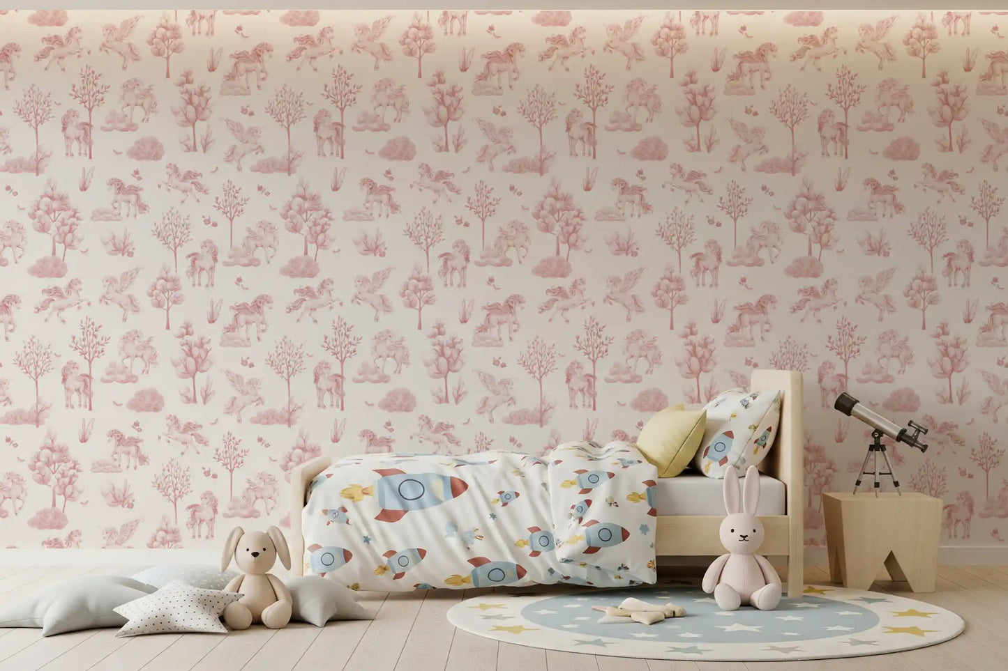 Enchanted Blush Unicorn Meadow Wallpaper⁠