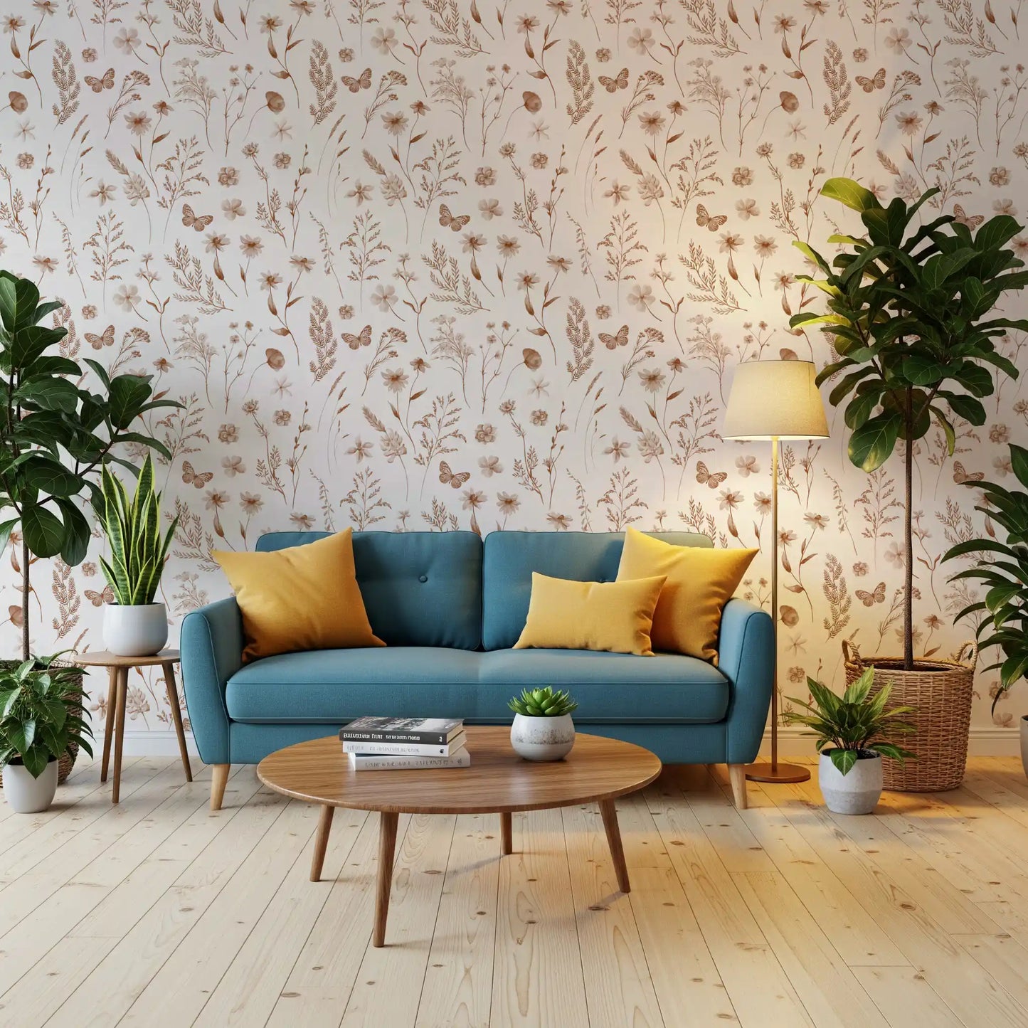 Rustic Meadow Botanical Sketch Wallpaper⁠
