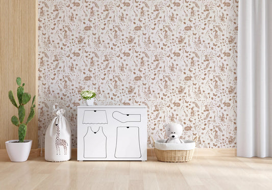 Rustic Woodland Rabbit Meadow Wallpaper⁠