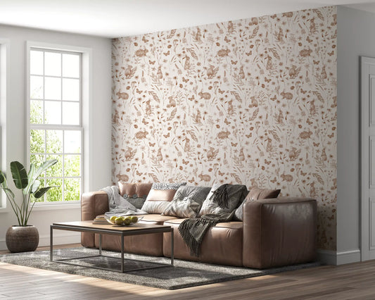 Rustic Woodland Rabbit Meadow Wallpaper⁠