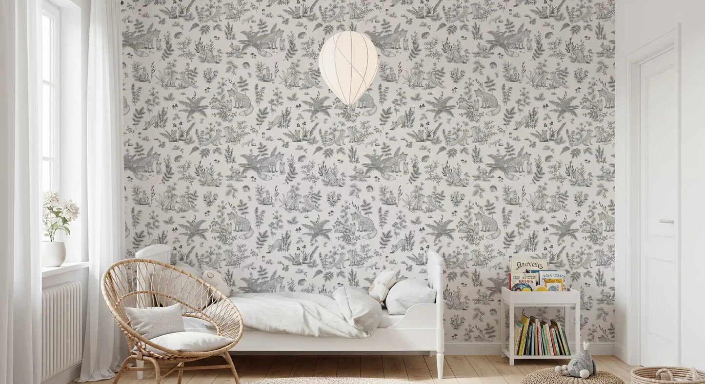 Rustic Forest Friends Botanical Sketch Wallpaper⁠