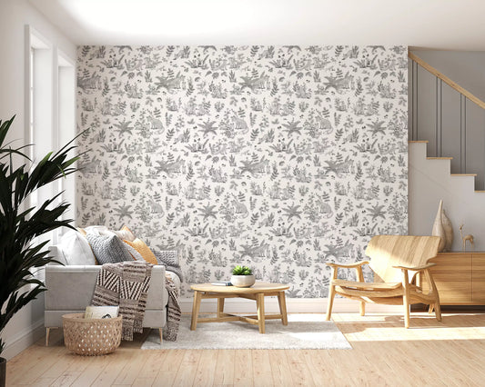 Rustic Forest Friends Botanical Sketch Wallpaper⁠