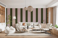 Olive Green and Dusty Rose Vertical Stripe Wallpaper⁠