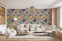 Royal gemstones pink pastel wallpaper in a white sofa living room with pendant lights GD12449