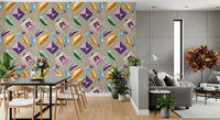 Royal gemstones pink pastel wallpaper in an open dining space with leafy plants GD12449