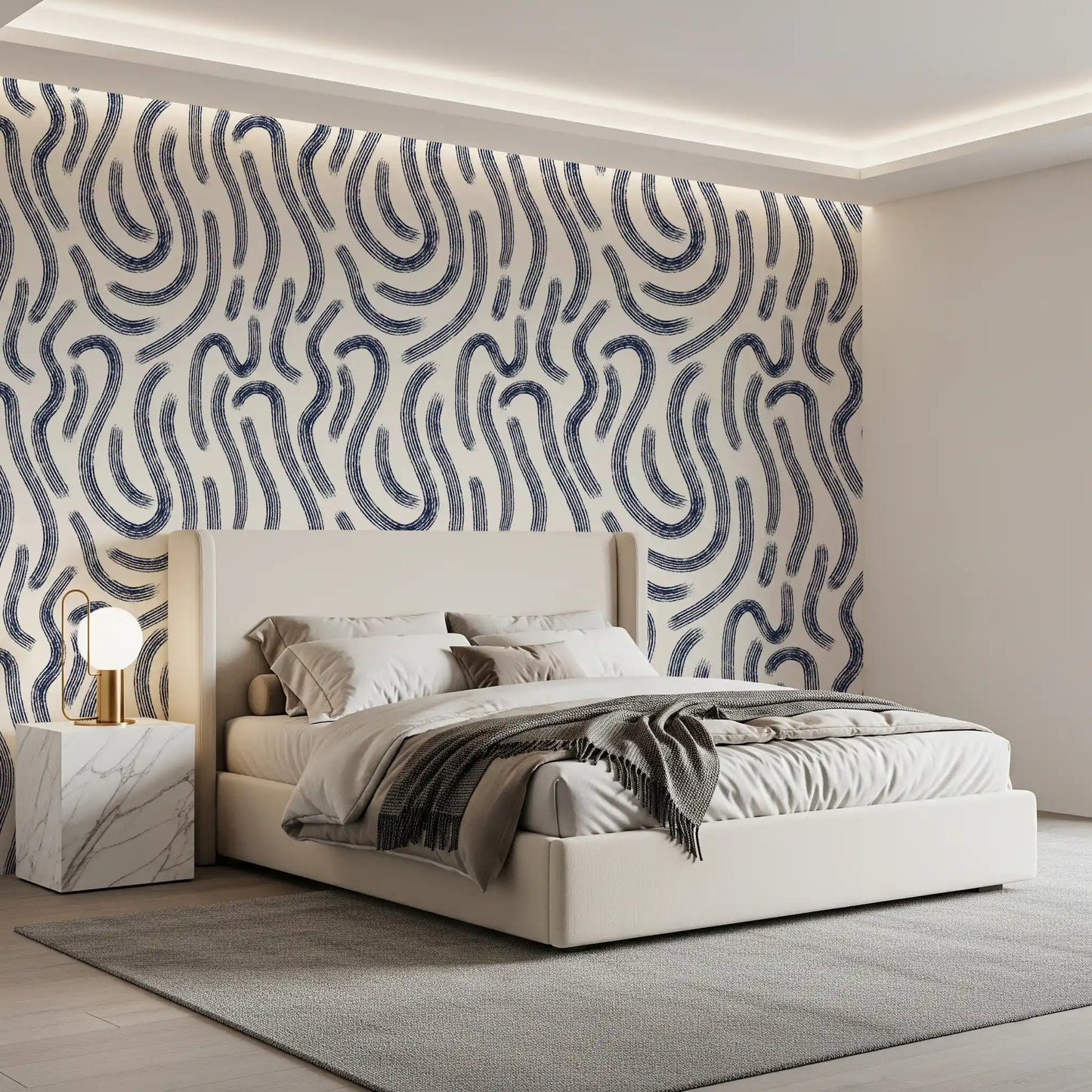 Indigo Fluid Lines Wallpaper⁠