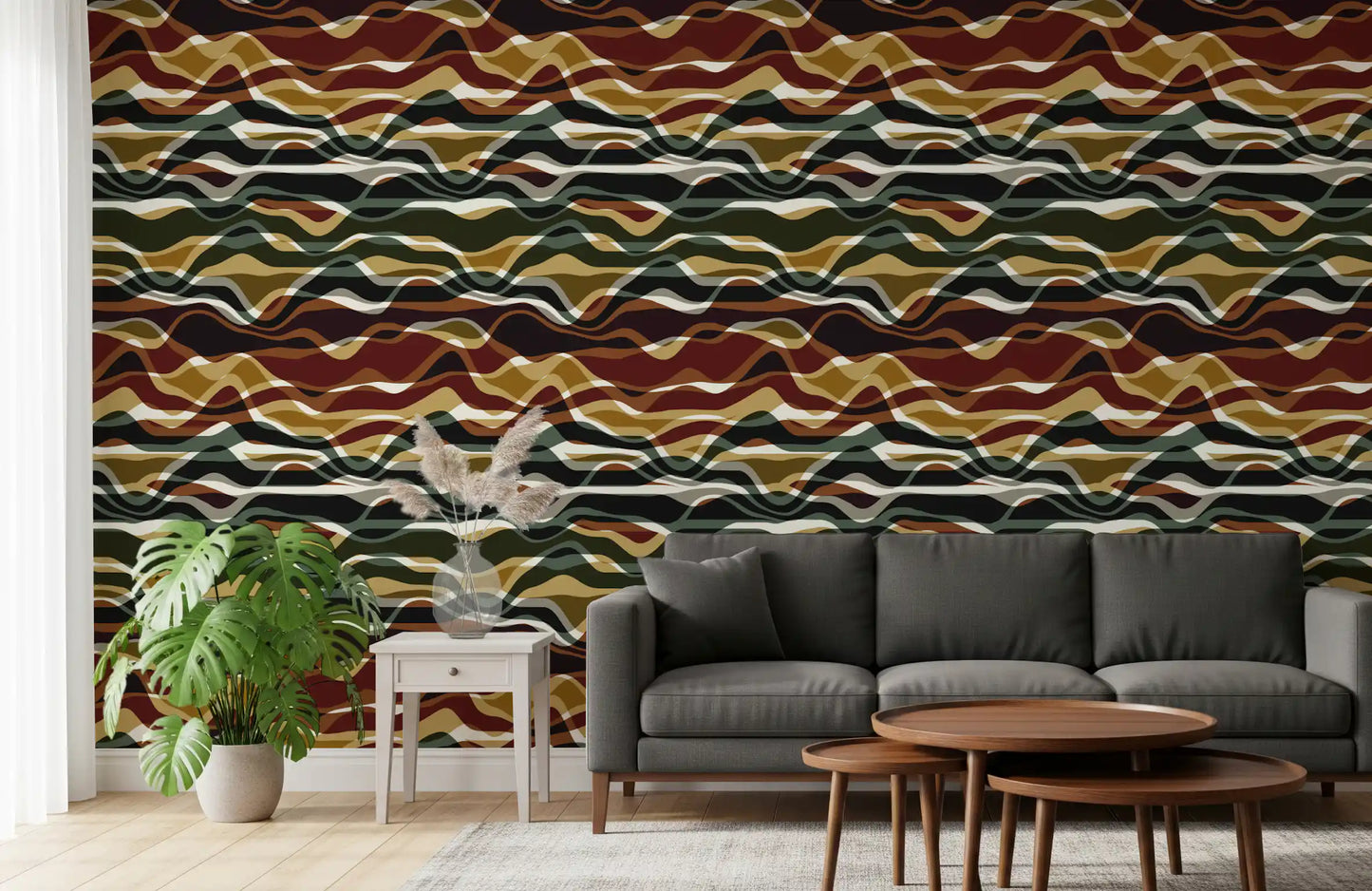 Earthy Wavy Layered Stripes Wallpaper⁠