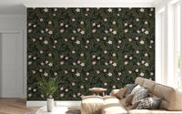 Soft Pink Floral Vines on Charcoal Wallpaper⁠