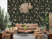 Soft Pink Floral Vines on Charcoal Wallpaper⁠