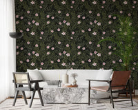 Soft Pink Floral Vines on Charcoal Wallpaper⁠