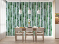 Verdant Watercolor Vertical Stripes Wallpaper⁠