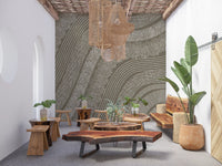 Taupe Wavy Etched Lines Wall Mural