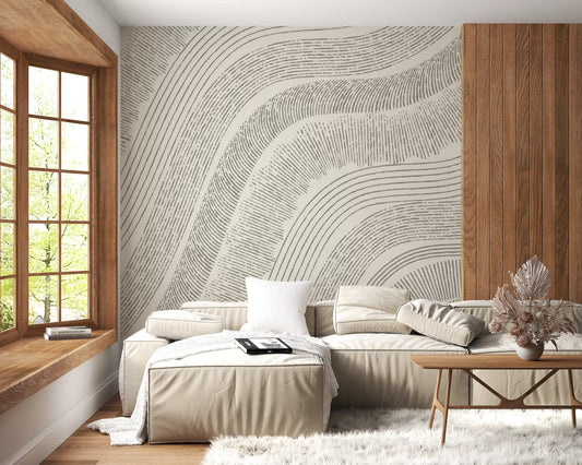 Minimalist Flowing Line Etching Wall Mural