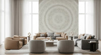 Dot ripple pattern mural in a cosy lounge with tan chairs and round ottomans GD12474