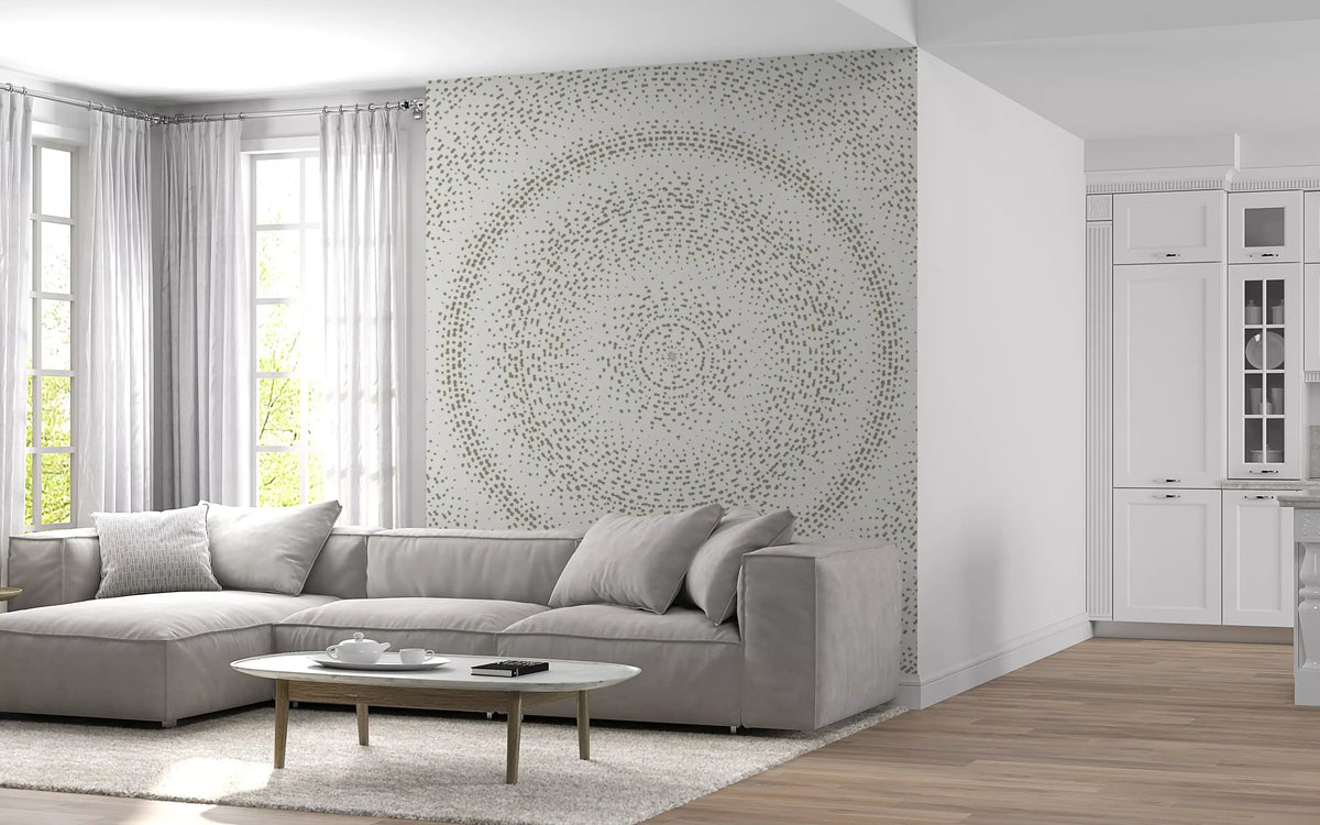 Dot ripple wall mural in a bright living room with cream sofa and windows GD12474