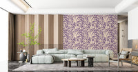 Cream botanical silhouette wallpaper behind a mint sofa near a fireplace GD12484