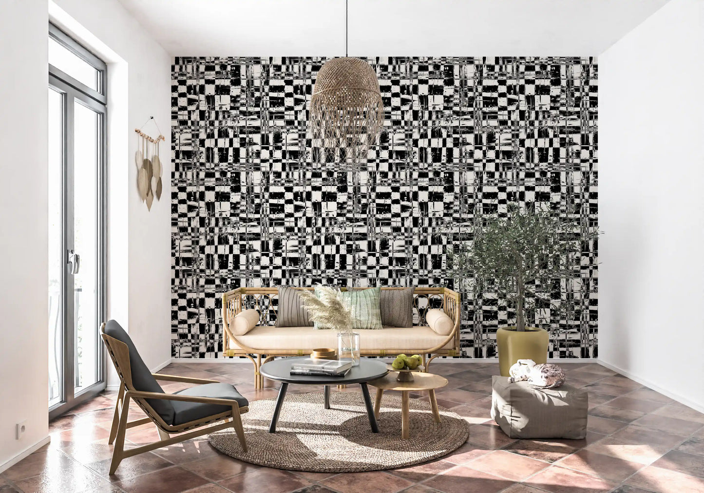Abstract Ink Grid Mural Wallpaper⁠