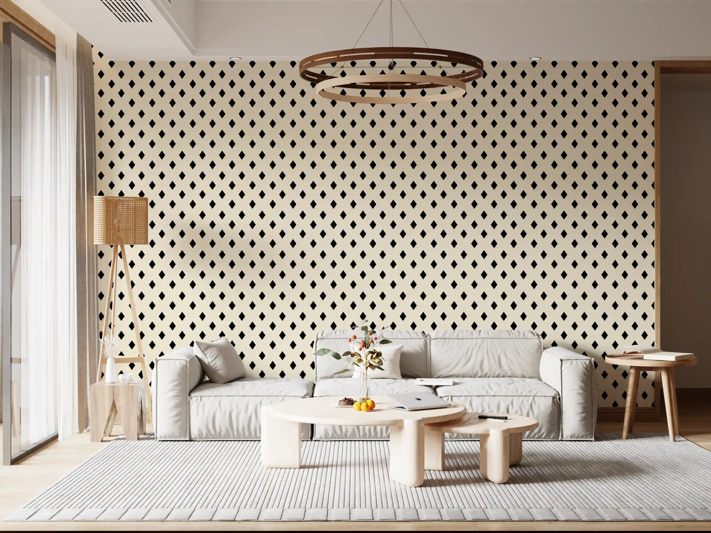 Minimalist Black and Cream Diamond Grid Wallpaper⁠