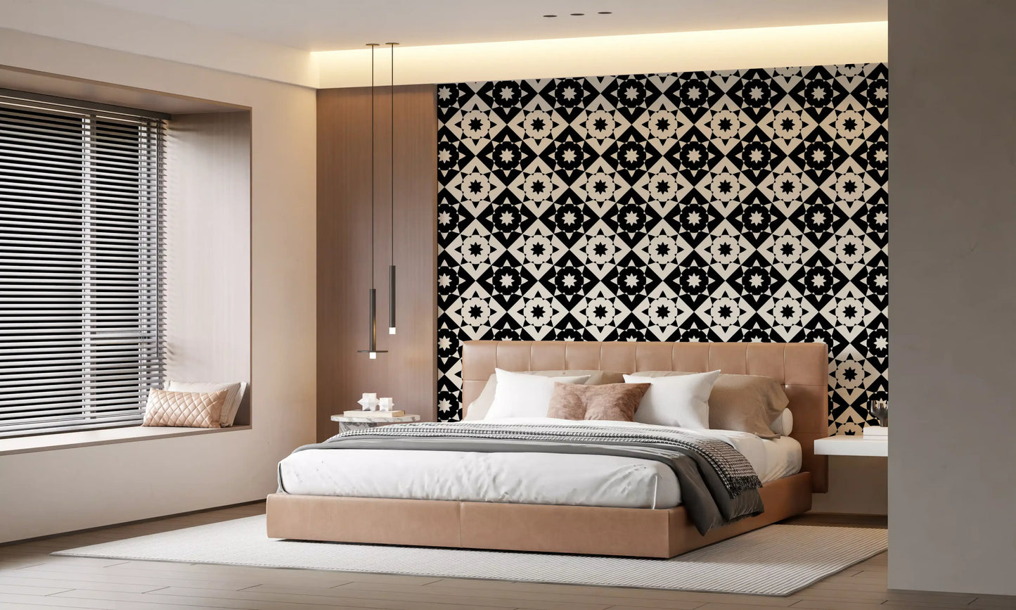 Graphic Starburst Geometric Motif Wallpaper⁠
