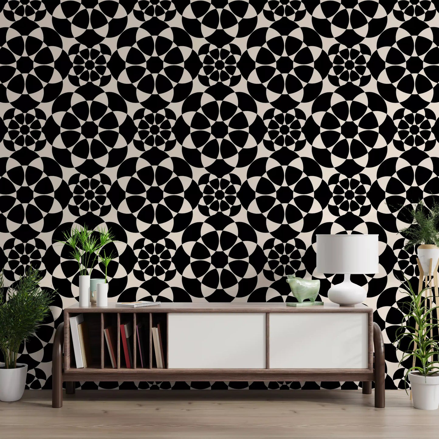 Geometric Monochrome Circle Grid Wallpaper⁠